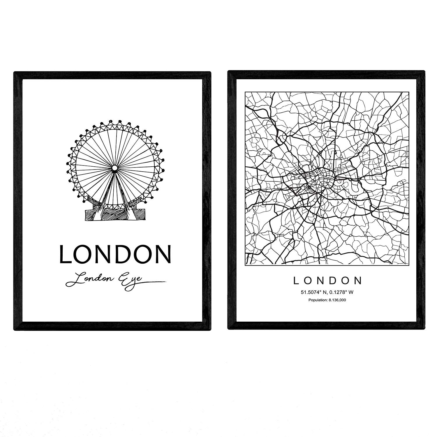 Nacnic Pack posters London - The eye. Sheets with monuments of cities. A3 size