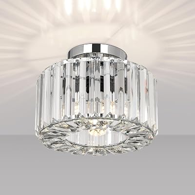 FRIDEKO HOME Crystal Ceiling Light Chrome Flush Mount Modern LED Fixture