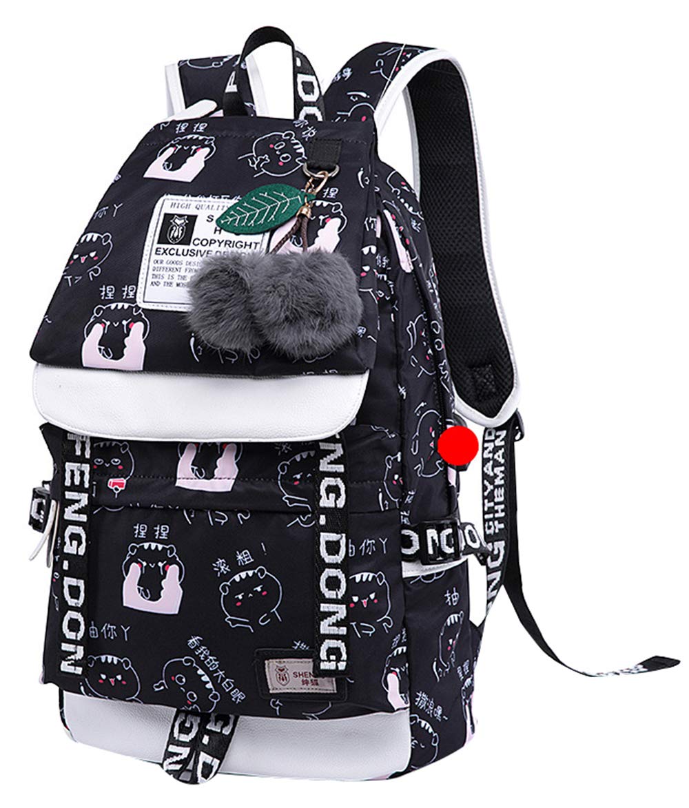 SellerFun Teenage girls' Backpack Middle School Students Bookbag Outdoor Daypack With USB charge Port (1# Black, 20 Liters)