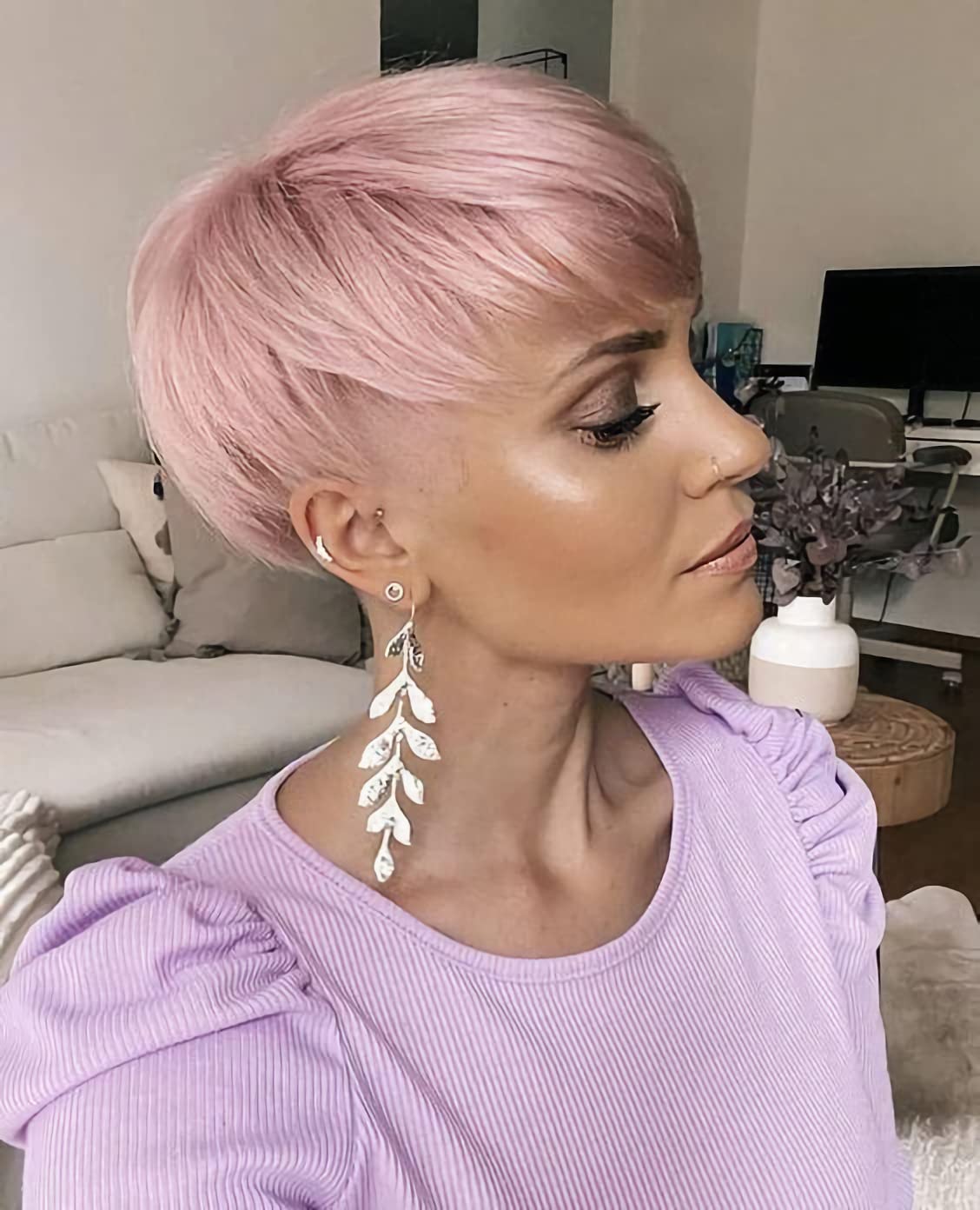 BeiSD Short Pixie Cuts Hair Wig for Women and Girls With Bangs - Synthetic for Black/White Women