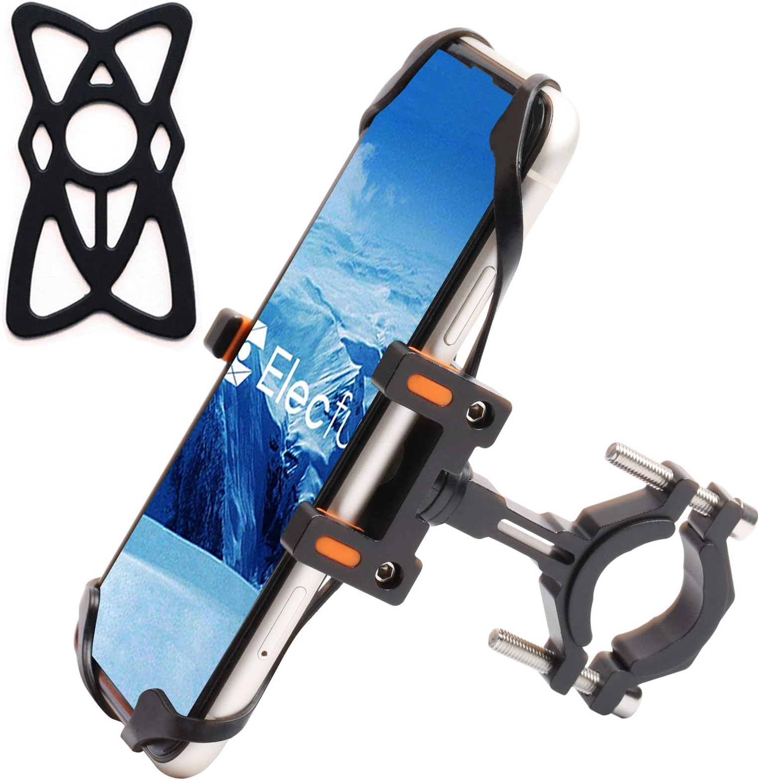 ELECFUN Motorcycle Phone Mount Bike Universal Cell Phone Holder Aluminum Bicycle Phone Holder Anti Shake & 360° Rotation, Fit Samsung Galaxy S9/S8 Plus/Google Pixel/iPhone, etc (Black)