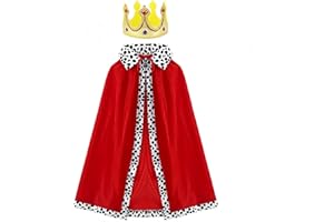 Proumhang Kids King Cape,Kids Prince Cloak with Crown,Queen Royal Robe for Boys Girls,Coronation Cloak,80cm