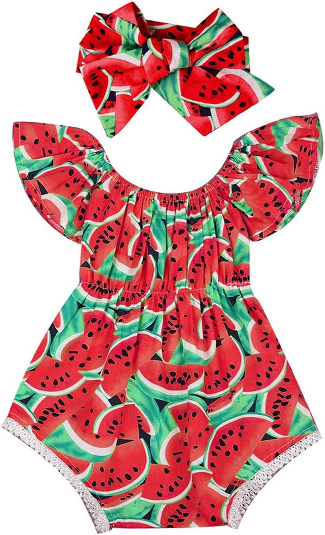 BorlaiInfant Newborn Baby Girl Watermelon Romper Jumpsuit Bodysuit + Headband Outfit