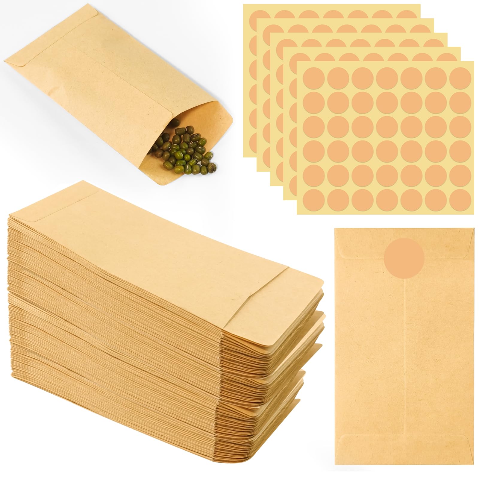 Hengxinc 200 Pcs Seed Envelopes, 6x10cm Kraft Paper Small Envelopes for Money Mini, Moneyenvelopes for Cash, Small Brown Envelopesseed Packets for Packing Items Wages Coins Notes(2.4 x 3.9 in)