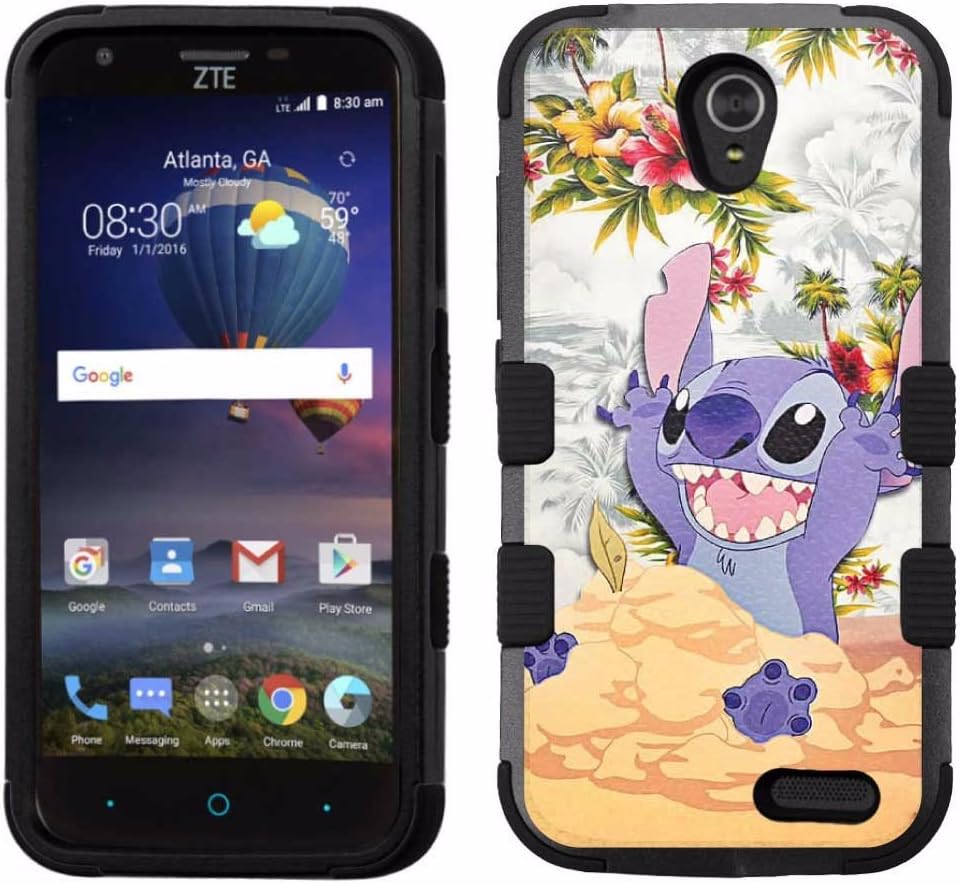for ZTE Grand X3 (Z959), Hard+Rubber Dual Layer Hybrid Heavy-Duty Rugged Armor Cover Case - Lilo & Stitch #D