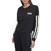 DKNY womens Stripe Varsity Logo Cropped Crewneck Sweatshirt