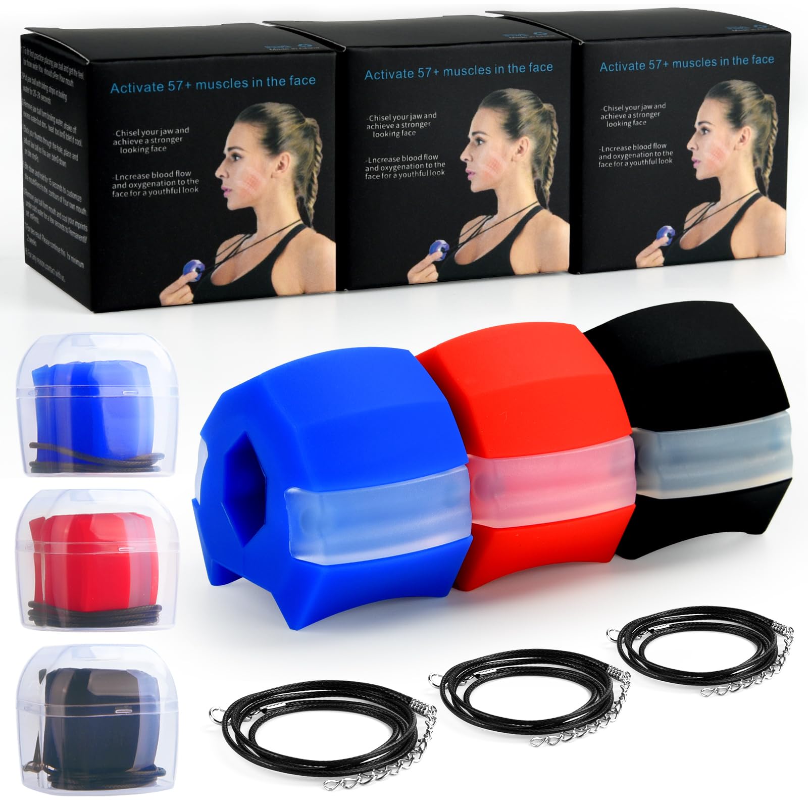 Peaken Jaw Exerciser, Silicone Jawline Exerciser 3 Levels with 3 Strengths, Jawline Fitness Ball for Men and Women With Carry Case