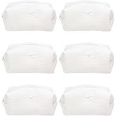 PAZIMIIK 6PCS Cozy Makeup Bag SET Travel Cosmetic Bag for Women Soft Toiletry Bag Aesthetic Makeup Organizer Portable Large Zipper Pouch for Skincare Beauty Accessories Brushes Waffle Check White