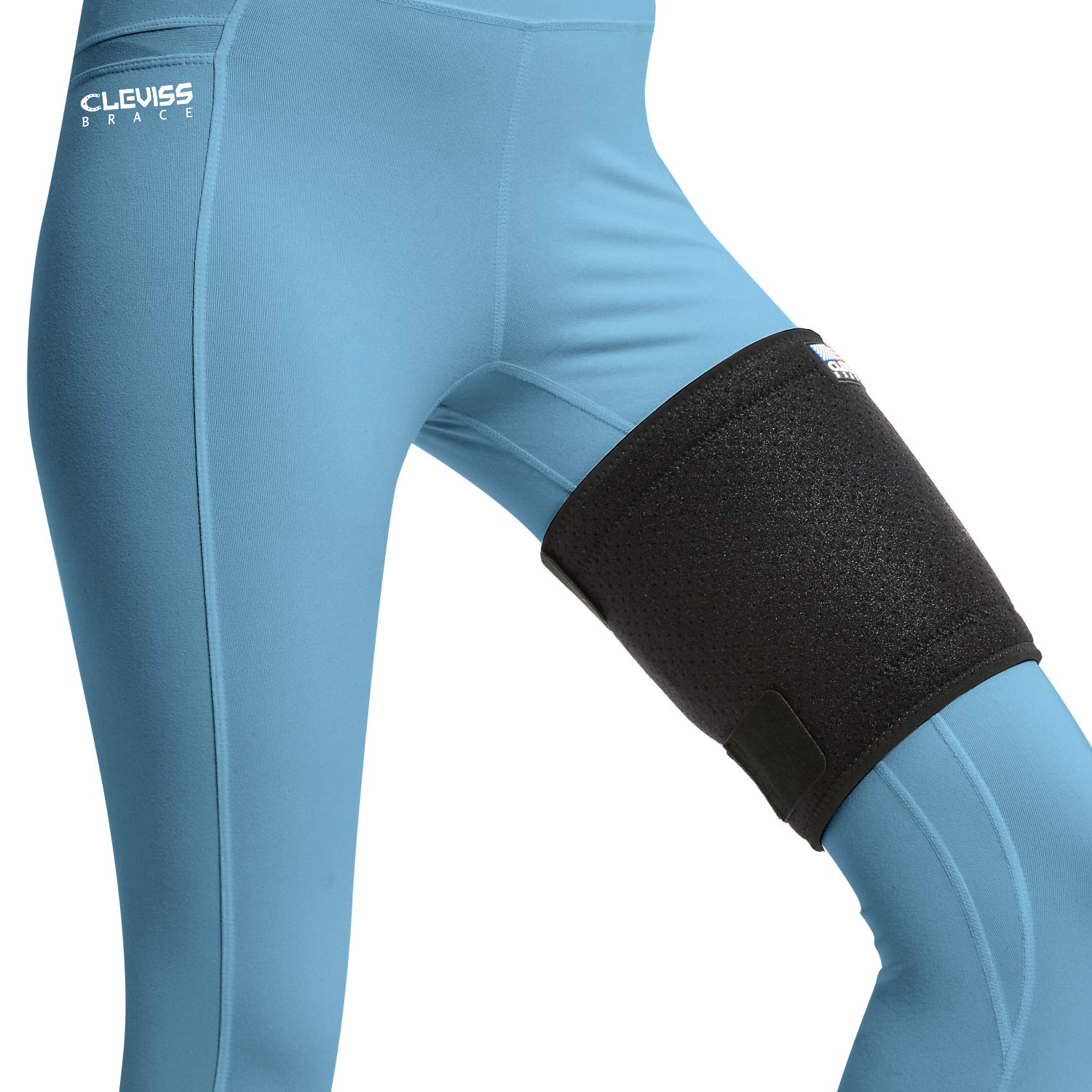 ClevissBrace Adjustable Thigh Brace Support, Compression Hamstring Quad Wraps Prevent Leg Sprains, Strains, Tendonitis Injury, Compression Sleeve with Anti- Slip Silicone Strips for Men and Women: Industrial & Scientific