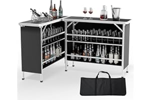 VINGLI 43" Portable Bar Table, 3-Tier Shelves, Carry Bag，Mobile Bar Table for Events, Party, Camping, Picnic, Tradeshow, Outdoor & Indoor with Black Skirt(2, 43") (2) (Black-2P, 43")
