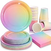 Gudvilla Rainbow Birthday Decorations for Girls, Pastel Rainbow Plates and Napkins 200Pcs, Girl Birthday Plates and Napkins, Easter Mother's Day Hawaiian Luau Colorful Pride Month, Serves 50