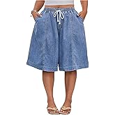 Verdusa Women's Plus Size Wide Leg Baggy Jean Shorts Streetwear Knee Length Shorts with Pockets