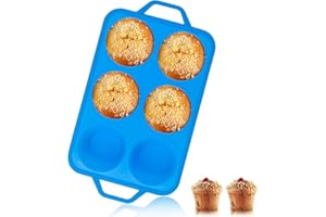 Vinino Jumbo Muffin Pan with Metal Reinforced Frame-1Pack, Silicone Cupcake Pan for Baking 6 Cup Jumbo Size, BPA Free Silicone Muffin Tray, Cupcake Baking Pan Molds for Oven Dishwasher Safe-Blue