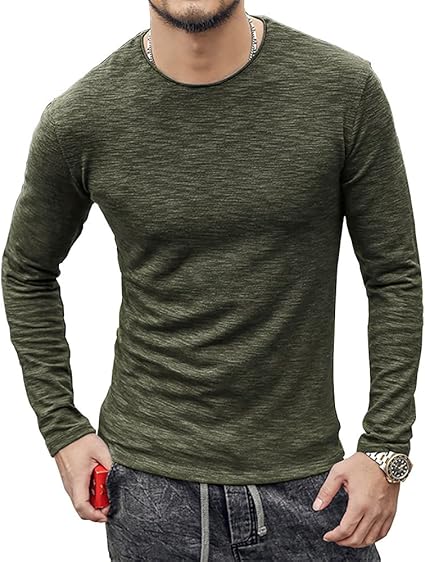 Amazon ミックスリミテッド ロンt 長袖tシャツ メンズ タイト スラブ 霜降り 無地 Uネック コットン カットソー Tシャツ カットソー 通販