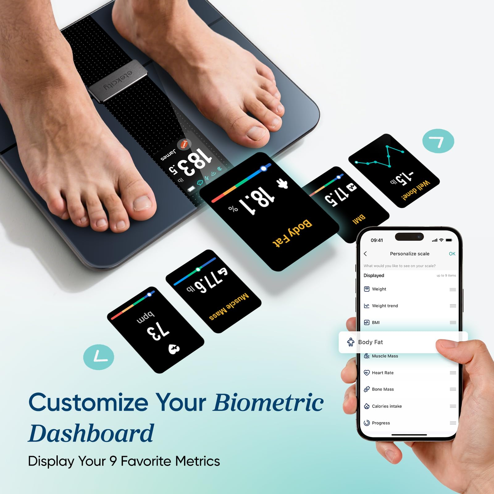Etekcity Smart Scale for Body Weight Fat, Digital Bathroom Weighing Machine for Accurate BMI Muscle Mass Composition, Home Use Apple Health Compatible Fitness Equipment