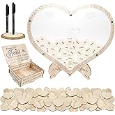 BHUCUTU Wedding Guest Book Alternative Wooden Heart Guestbook Ideas Guest Book Wedding Reception with Wooden Hearts and Drop Box Sign in Book for Wedding Birthday Anniversaries Decorations