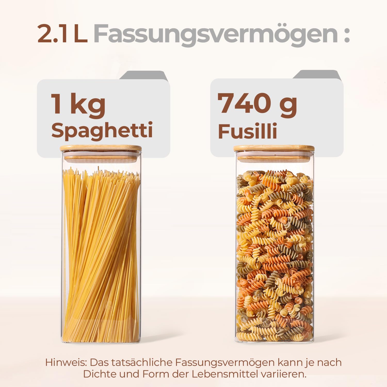 ComSaf 3er Set Vorratsgläser mit Deckel Luftdicht 2,1L, Glasbehälter mit Deckel, Vorratsdosen Glas Vorratsglas, Aufbewahrungsgläser für Spaghetti Aufbewahrung Küche, Mehl, Müsli 3