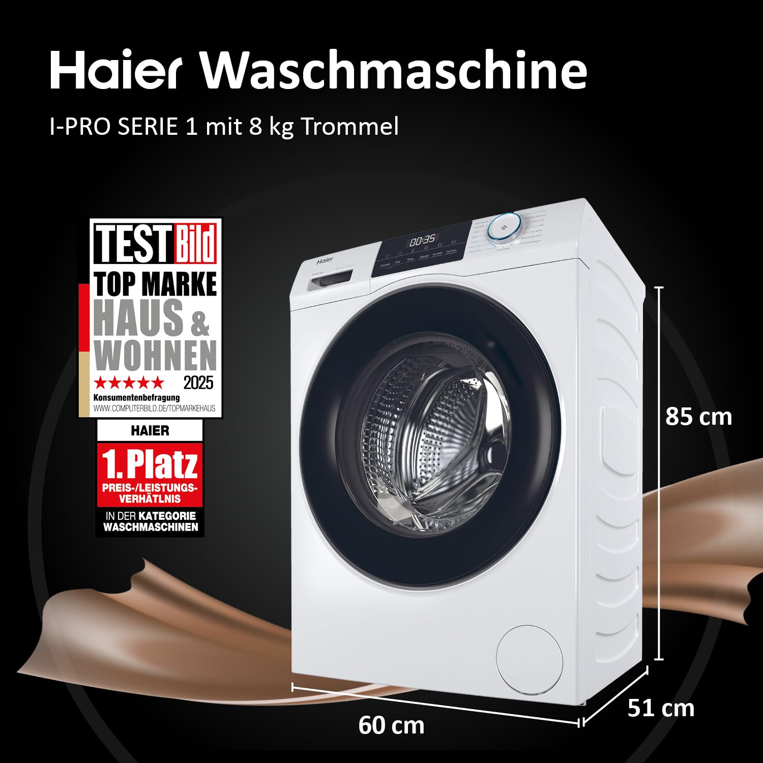 Haier Frontlader Waschmaschine 8kg I I-PRO SERIE 1 HW80-BP14929 I Washing Machine mit A-Effizienz, 1.400 U/Min. & sparsamem Inverter-Motor I Inkl. Refresh- sowie Expressprogramm und Mengenautomatik 2