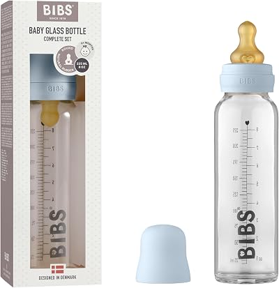 Bibbs Bibs Baby Glass Bottle Anti-Colic 225 ml Blue Nipple Round NRL