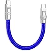 chubbycable Cute Chubby 240W Short USB C Cable Durable Extra Thick Fast Charging Cable Nylon Braided Charger Cord Compatible with iPhone 17-15 Series iPad, Dark Blue, Type-C to Type-C, 0.32FT