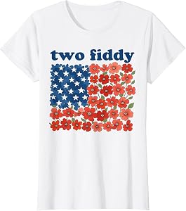 Two Fiddy Funny American Flag 4th of July Girls Women T-Shirt