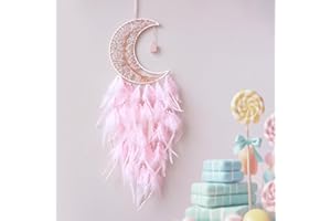 DKSUWE Moon Dream Catchers with Chakra Gemstone Agate Stone, Crystal Tree Life Dream Catchers Wall Hangings Room Decor (Pink)
