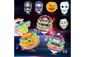 LOKIPA 4 PCS Halloween Light Up Spinning Tops, Halloween Spinning Tops with Music & Flash Kids Spinning Tops for Halloween Party Favor