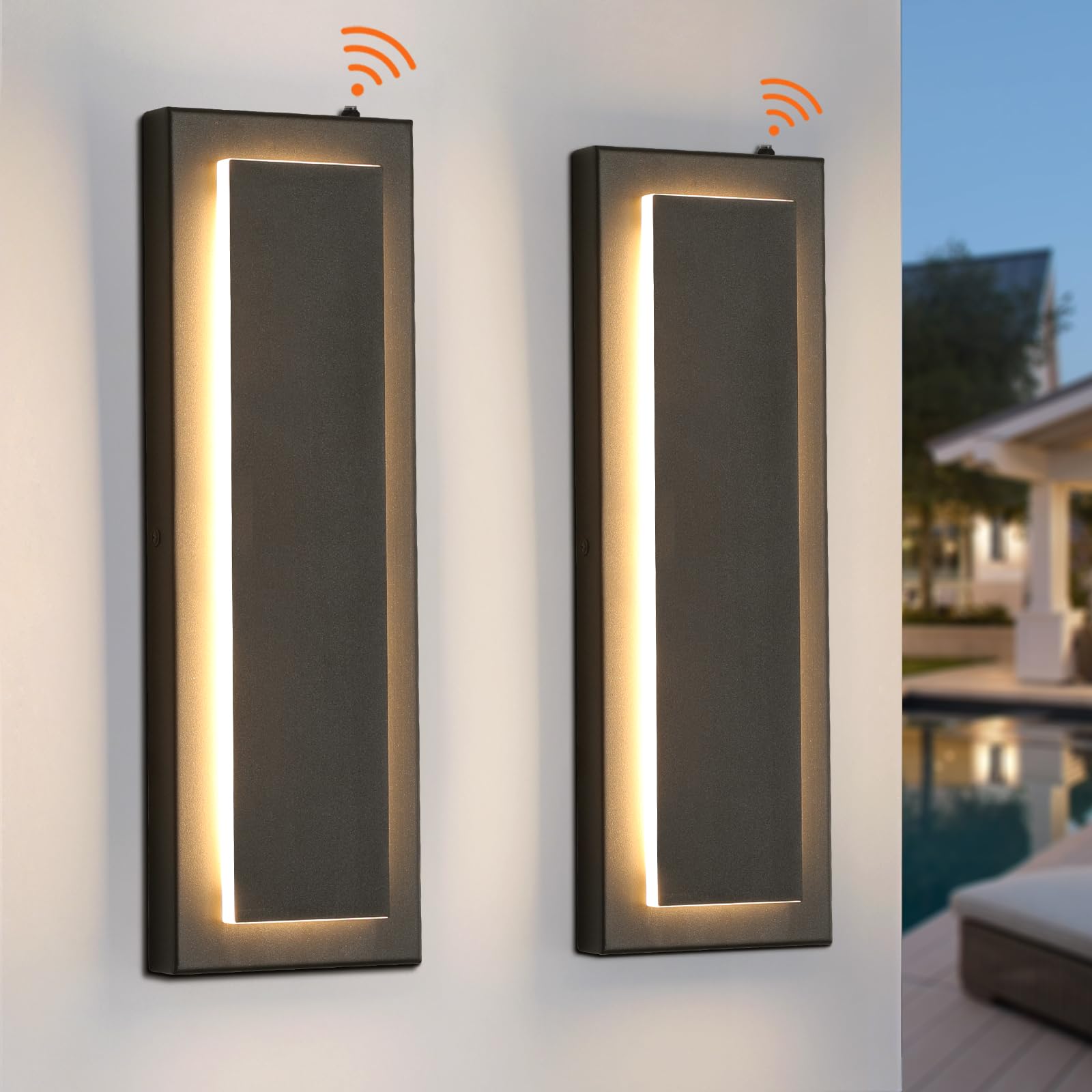 Photo 1 of tewei LED Outdoor Wall Sconce Dusk to Dawn Outdoor Lighting, Modern Exterior Lighting Fixtures Matte Black LED Exterior Wall Lights for House Front Porch, Warm White 3000K, 2 Pack