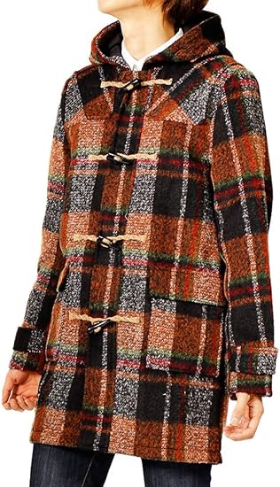 Amazon ダッフルコート メンズ ロング ウール ミックス 起毛 チェック 2 L オレンジ コート ジャケット 通販