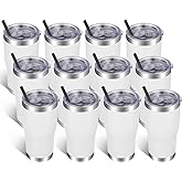 VEGOND 20oz Tumbler Stainless Steel Tumbler Cup with Lid And Straw Vacuum Insulated Double Wall Travel Coffee Mug(White 12 Pack)