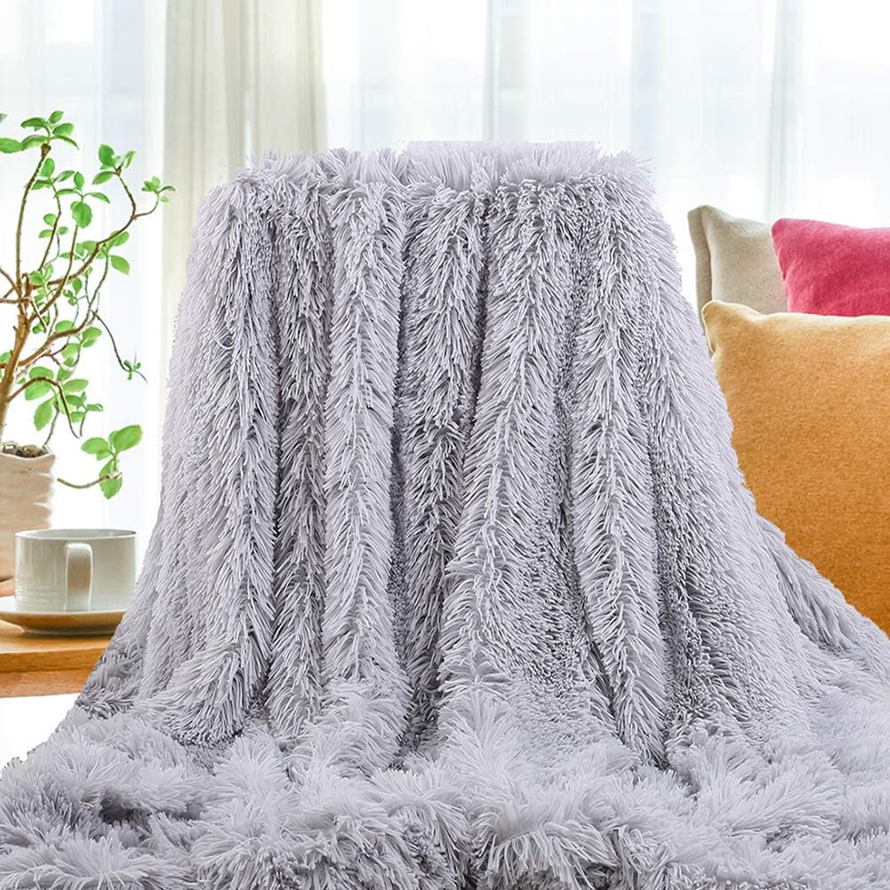 SatisInside USA Luxurious Plush Faux Fur Throws Bed Blankets, Extra Soft Cozy Warm, Fluffy Comfortable Throws Blankets for Bed Couch Kids (50" x 62") ,Classic Gray