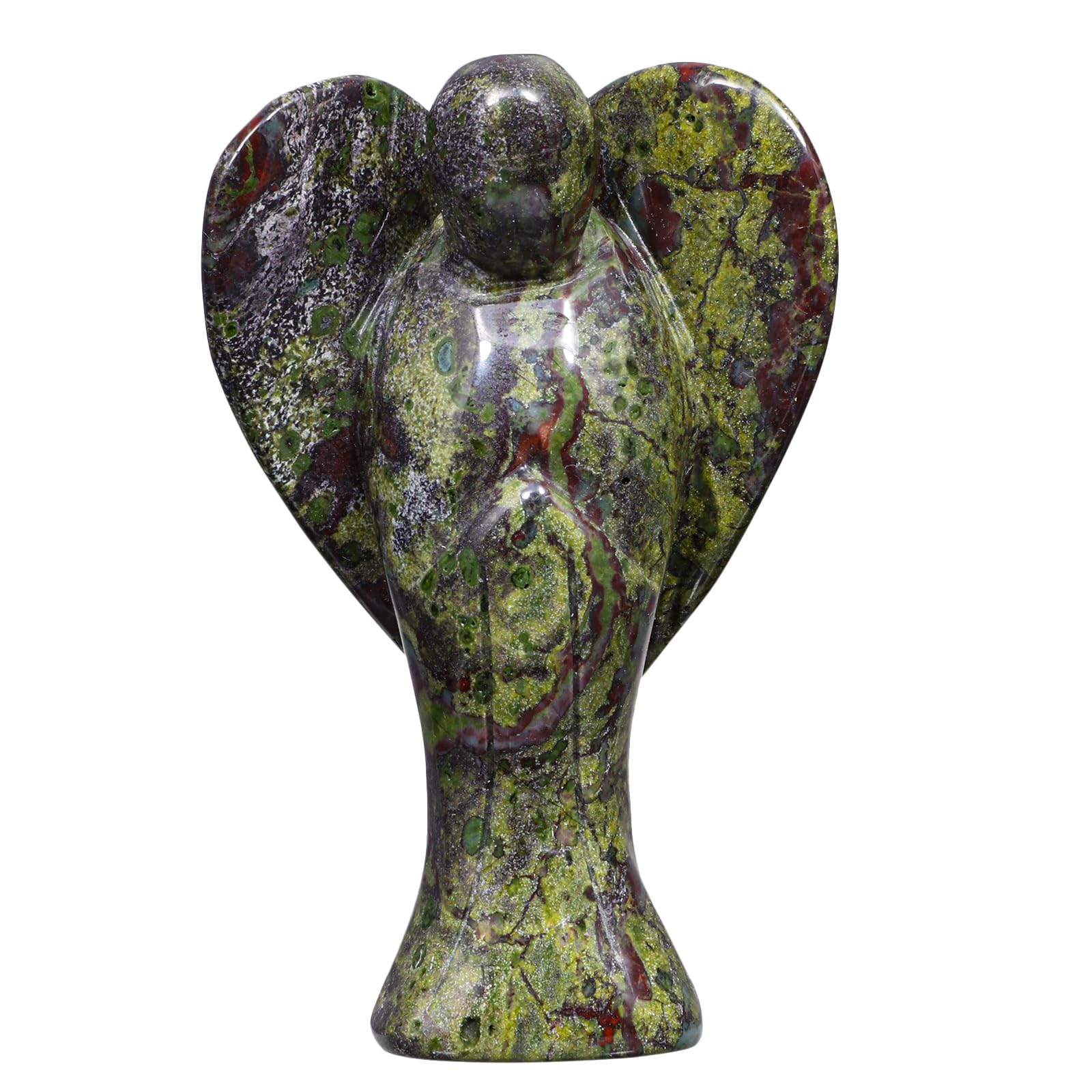 Nupuyai 3" Dragon Bloodstone Guardian Love Heart Crystal Angel Statue, Carved Pocket Angel Figurine Spiritual Healing Stone Ornament for Home Office Decor