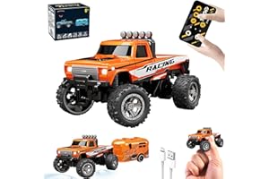 YIZER Mini RC Monster Truck,1:64 Scale Rc Monster Truck,Remote Control Truck with Lights, 2.4Ghz All Terrain Off-Road Monster Truck,Rc Truck with Trailer,Speed/Steering Adjustable(Orange)