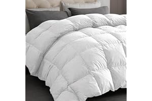 Dreamhood Luxury 90% Goose Feathers Comforter Full Size, All Season 100% Cotton Down Duvet Insert, Retro Decoration Medium Warmth Hotel Bed Comforter with 8 Corner Tabs (White, 82x90 Inches)