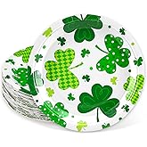 Whaline 40 Pcs St. Patrick's Day Shamrock Paper Plates Disposable Plates 9 Inch Green Patterned Clover Party Tableware for Irish Holiday Birthday Table Decor Supplies