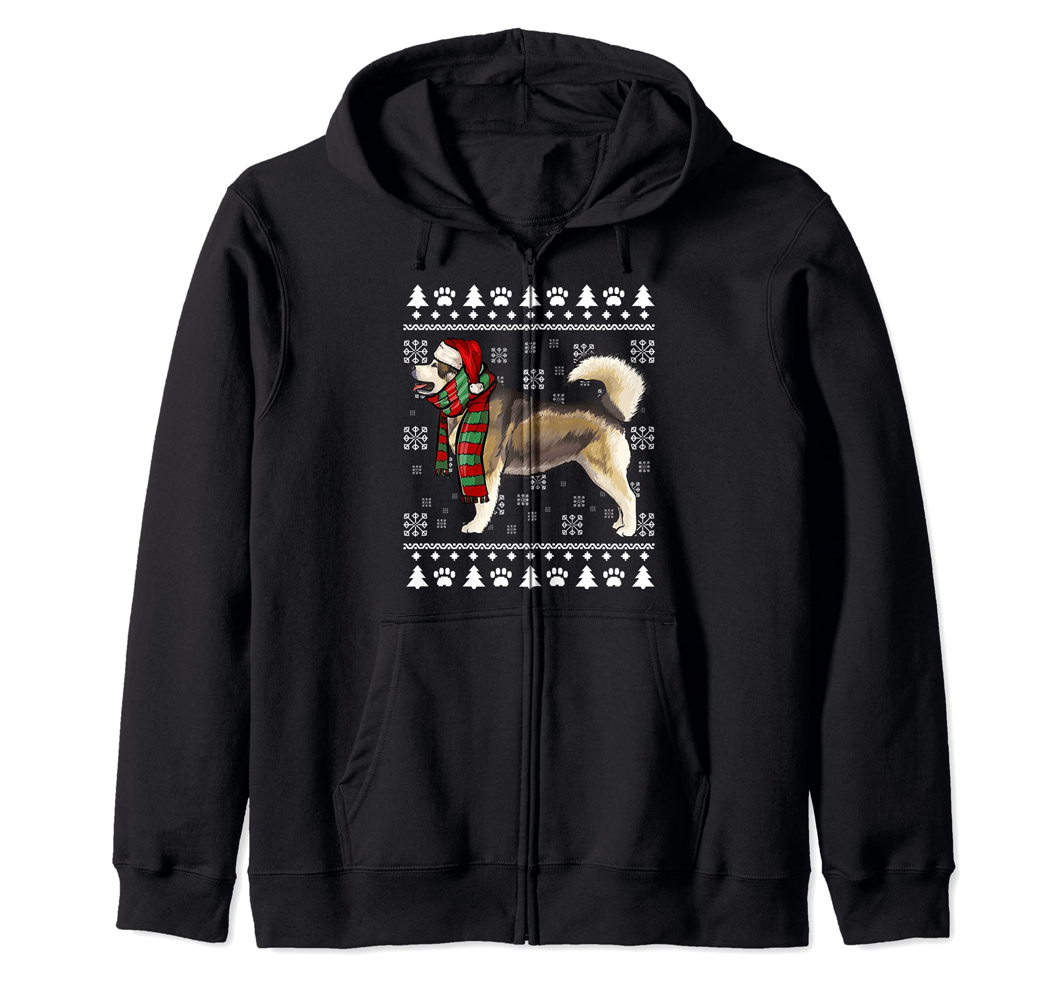 Alaskan Malamute Dog Santa Hat Xmas Ugly Christmas Zip Hoodie