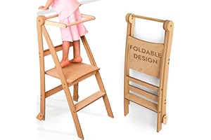 GOODEVAS Wooden Montessori Foldable Toddler Standing Stool – Space-Saving Step Stool for Children with Anti-Tip Protection, Stool for Children, Foldable Kids' Step Stool