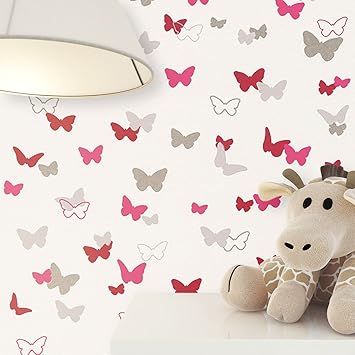 NEWROOM Kindertapete Rosa Schmetterlinge Kinder Vliestapete Braun Vlies Kindertapete Kinderzimmer Babytapete Babyzimmer Niedl