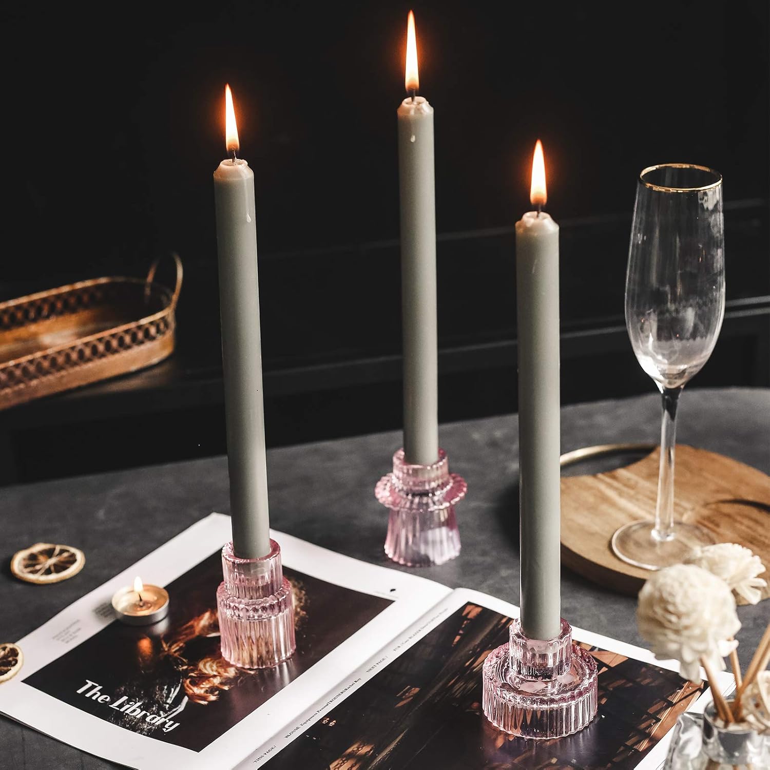 Lysenn Glass Candle Holders for Pillar Candles, Taper Candles, Tealight Candles - Premium Multipurpose Candlestick Holders - Fits 7/8", 1.3", 1.5", 2" Candle - Decorative Candle Stand Set of 3: Kitchen & Dining