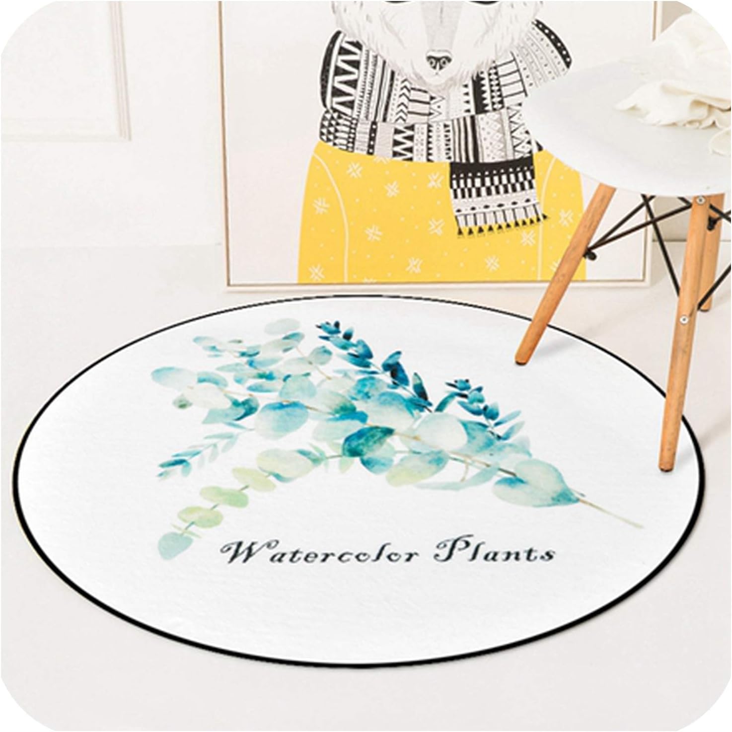 Watercolor Climbing Tiger Plants Round Chair Area Carpet for Living Room Bedroom Home Decor Floor Rugs Kids Play Game Mat Tapete,Carpet3,Diameter 100cm