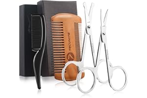 TecUnite 4 Pieces Mustache Scissors Grooming Kit for Men, Beard Trimmer Set, 2 Small Combs and 2 Scissors Beard Trimming Kit with Storage Bag Box