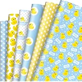 JarThenaAMCS 12 Sheet Rubber Duck Wrapping Paper -Not Roll- Yellow Blue Summer Bubble Duck Gift Wrap Art Paper for Christmas Birthday Baby Shower Party Gift DIY Packaging Supplies, 19.7 x 27.6 In