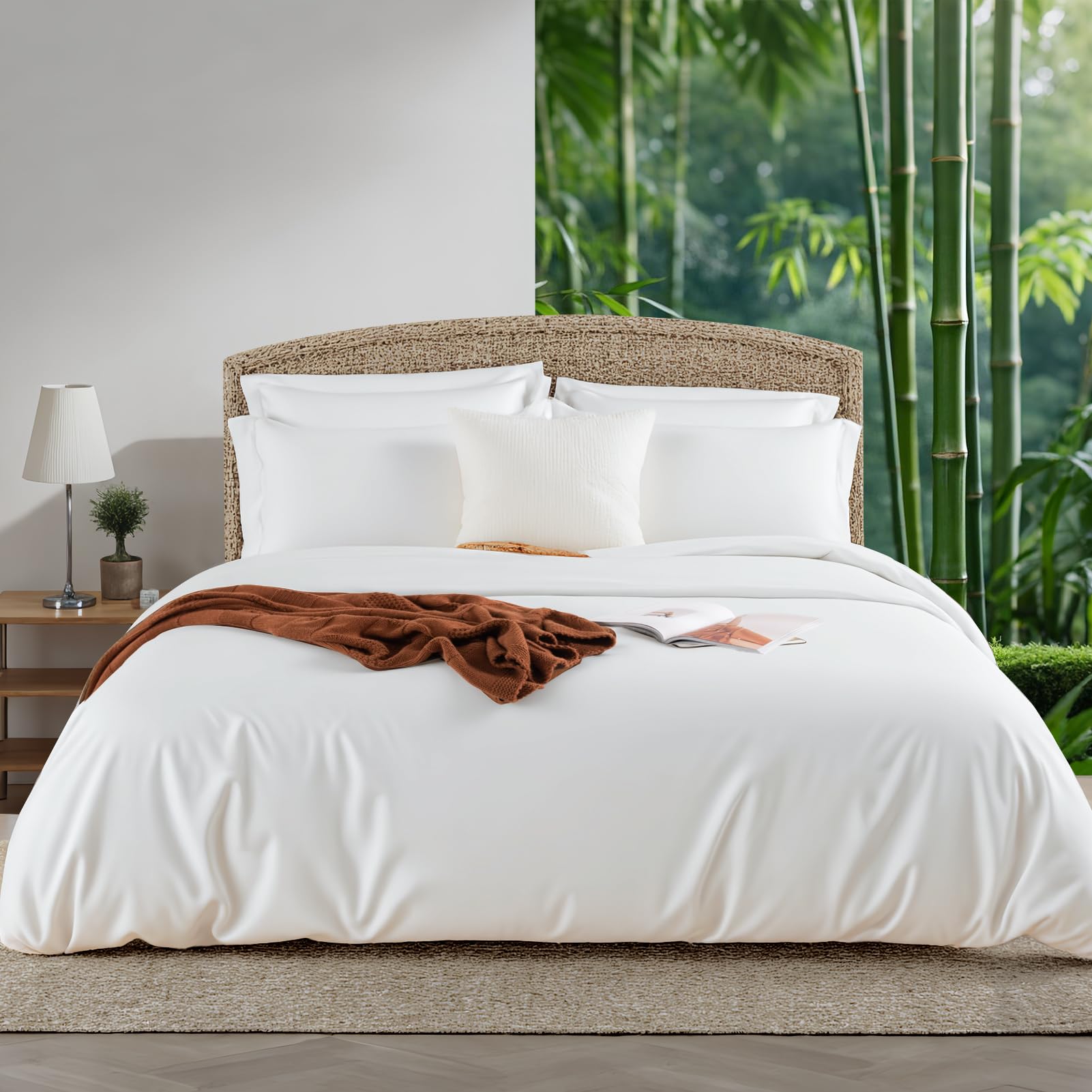 Photo 1 of NEXHOME PRO Duvet Cover Queen, 100% Organic Bamboo Cooling Duvet Cover Set, Ultra Soft, 1 Duvet Cover and 2 Pillowcases, 90"x90", White, Comforter Not Included