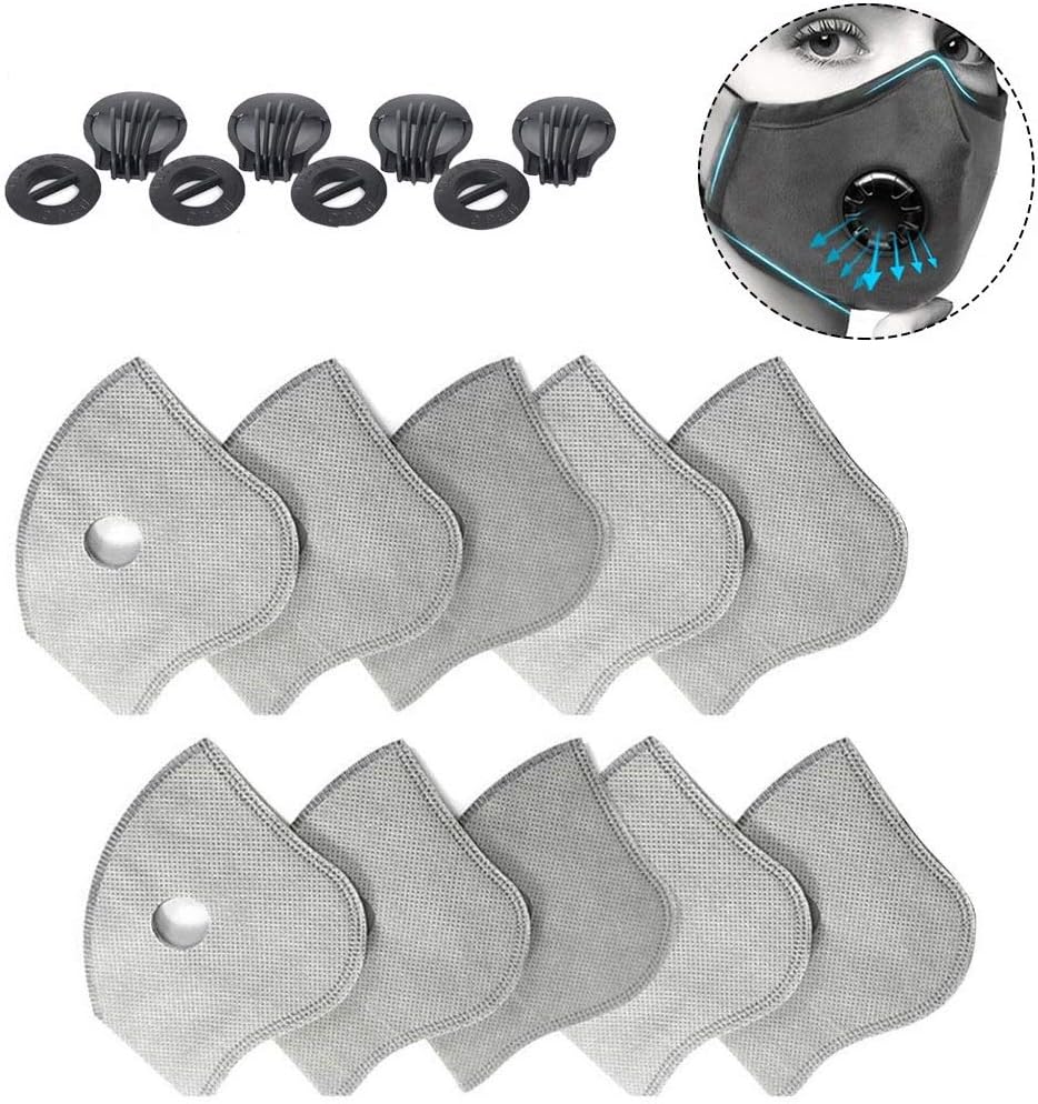 Set of 10 Activated Carbon Filters Air Purifier Active Carbon Filters with 4 Exhaust Valves Replacement Dust for Mesh or Neoprene Mask