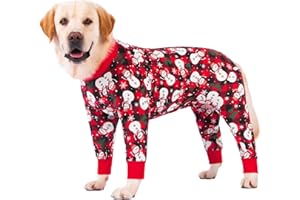 YEAPEETO Dog Recovery Suit After Surgery Female Male, Medium Large Dog Neuter Shirt Cone Alternatives Prevent Licking Surgical Onesies (Xmas Snowman, 5XL)