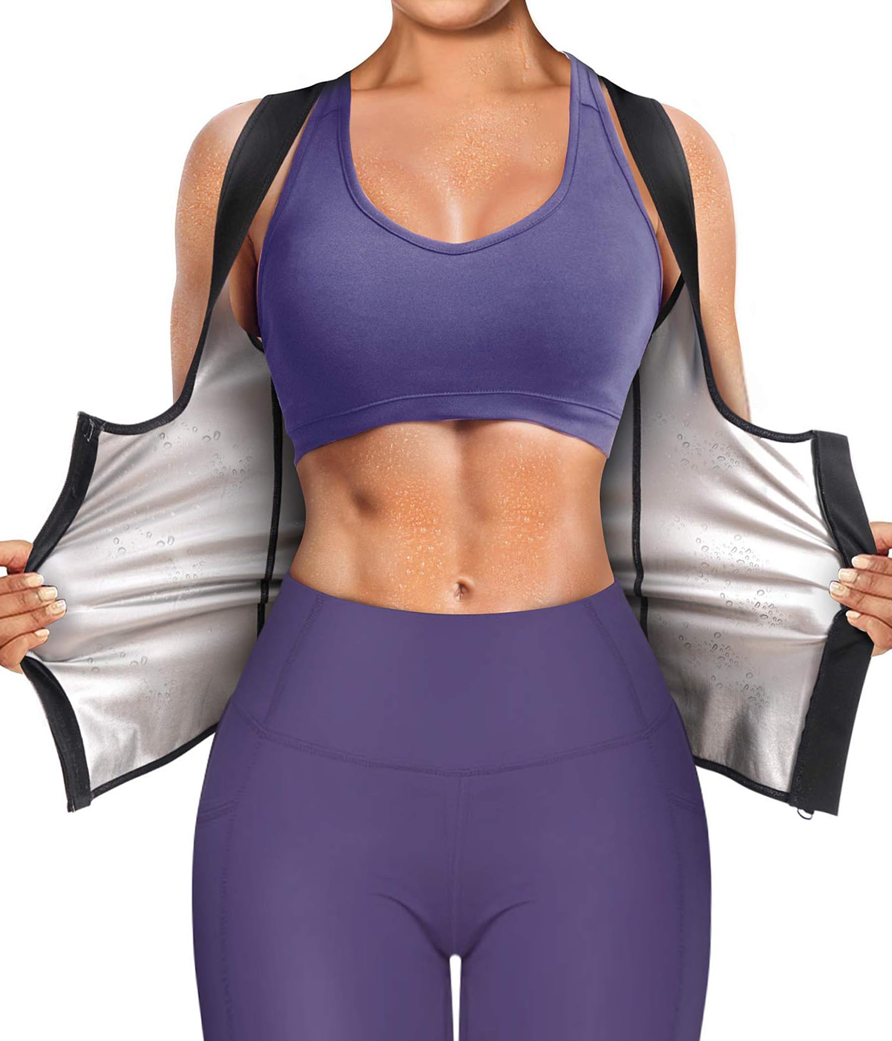 Junlan Sauna Suit for Women Waist Trainer Vest Sweat Tank Top Shaper with Zipper (Black, 2XL)