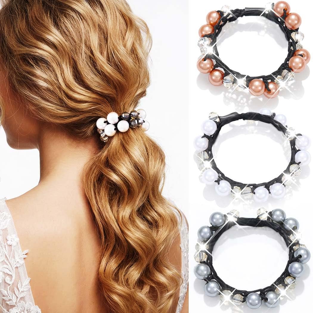 Reaky Pearl Hair Ties Fancy Ponytail Holders Sparkly Rhinestone Hair Scrunchies Hair Accessories for Women (Type A)