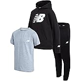 New Balance Boys Sweat Suit Set - 3 Piece Short Sleeve Graphic Tee, Fleece Pullover Hoodie and Jogger Pants for Boys (4-16)