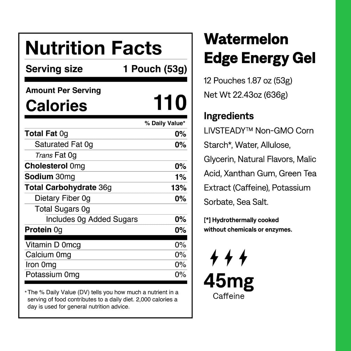 UCAN Edge Energy Gel Shots, Watermelon & Caffeine (12, 2 Ounce Packets) for Running, Training, Workouts, Fitness, Cycling, Crossfit | Sugar-Free, Vegan, & Keto Friendly Energy