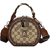 Vintage Women's Bag,Round Crossbody Bag, Shoulder Crossbody Circle Tote Bag, Large Capacity Purse Handbag